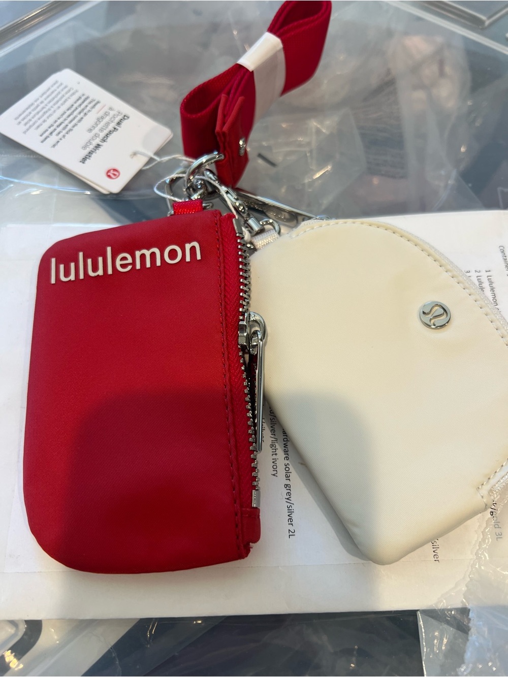 Lululemon dual pouch wristlet oxford red/ white